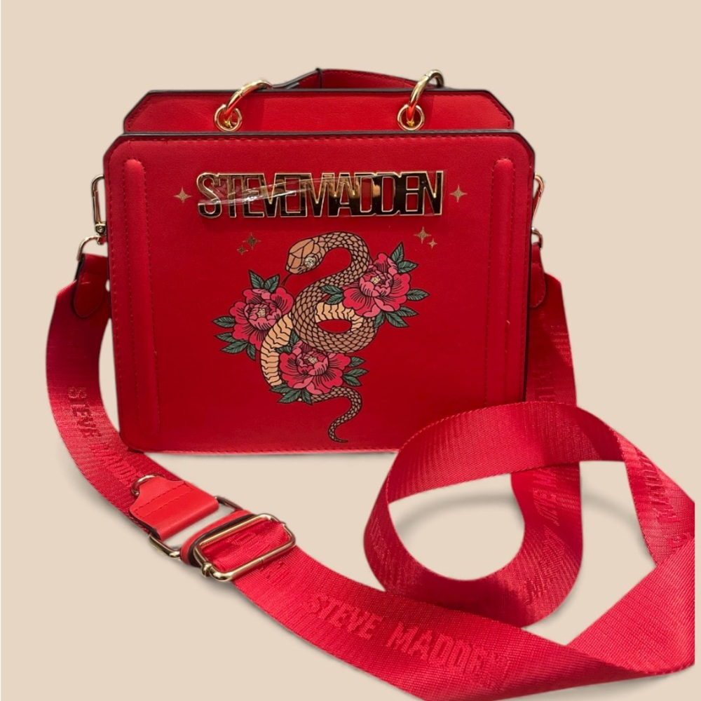 Sold Steve Madden Red Crossbody Bag with Snake and Floral Design